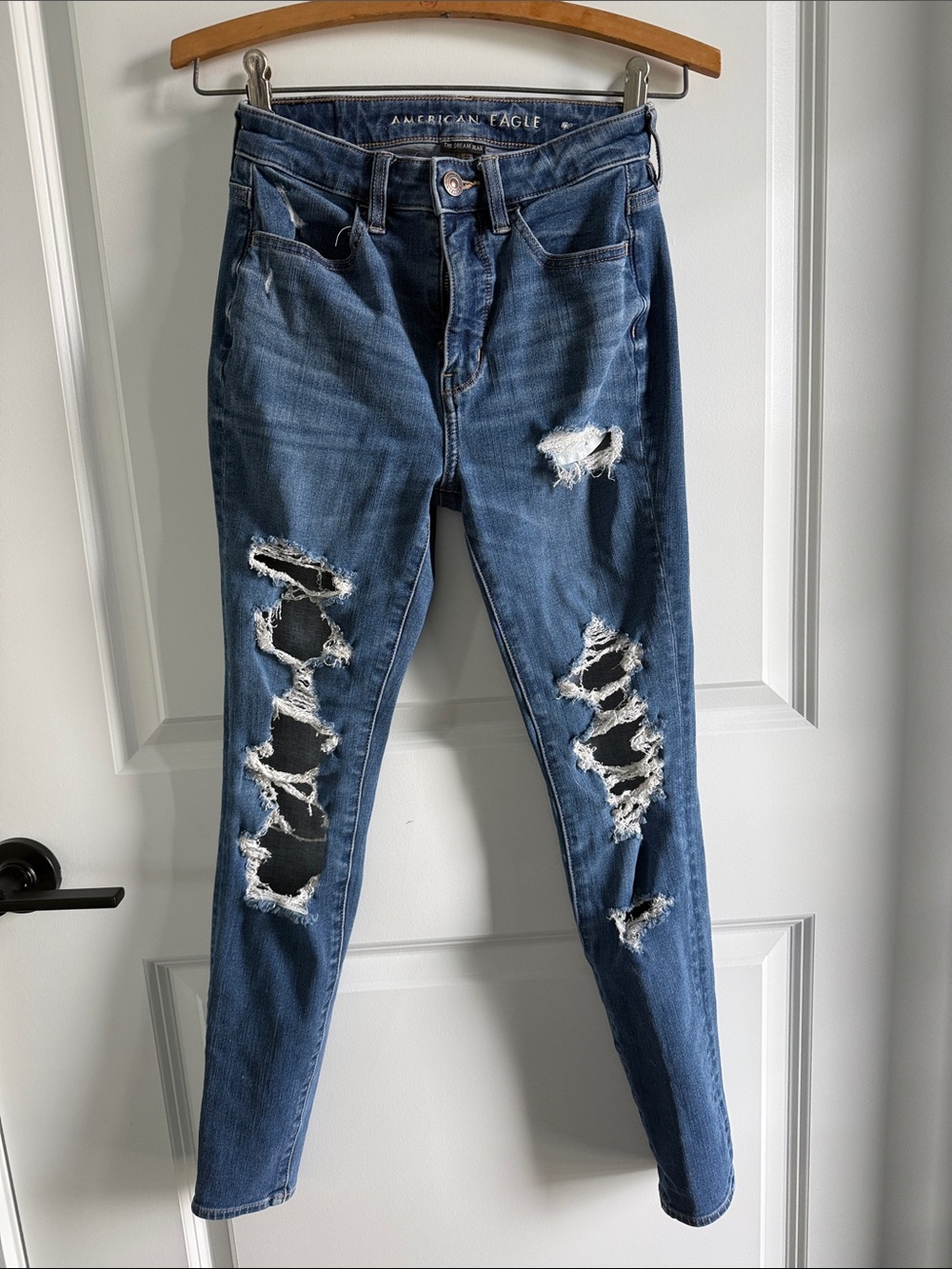 American Eagle Outfitters Women's Distressed Dream Skinny Jeans - Dark Blue